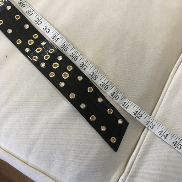 Betsy Johnson Black Patent Rhinestone Belt - Picture 7 of 7